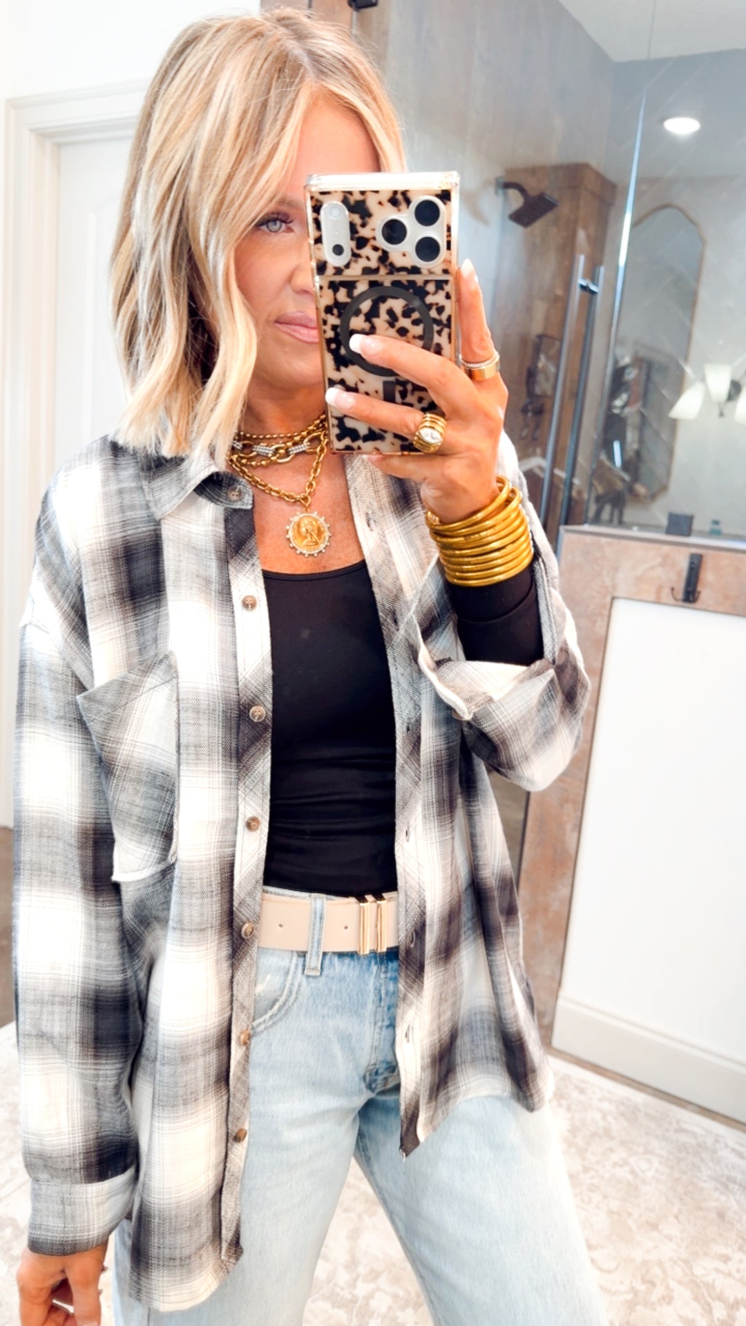 Charcoal Flannel Top