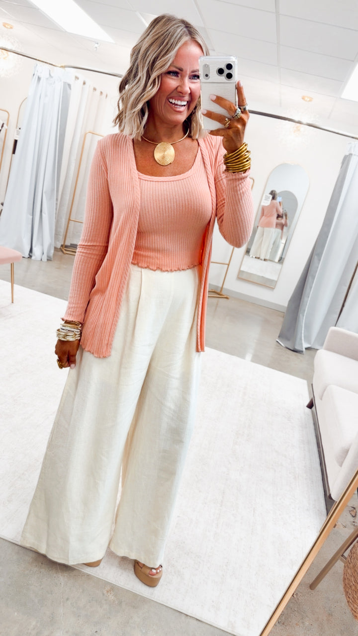 Ribbed Cardigan Tank Set-Mauve