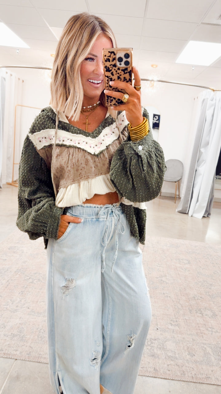 All Retro Hoodie Top-Olive