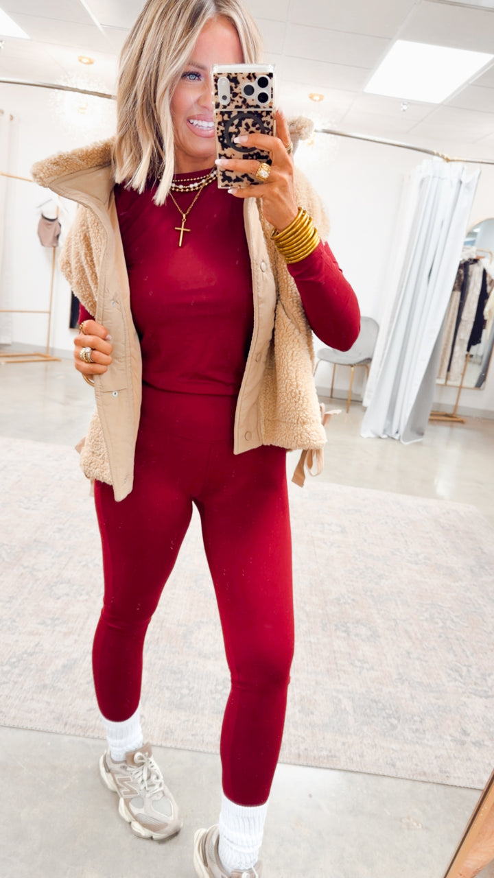 Laken Round Neck Top-Dark Burgundy