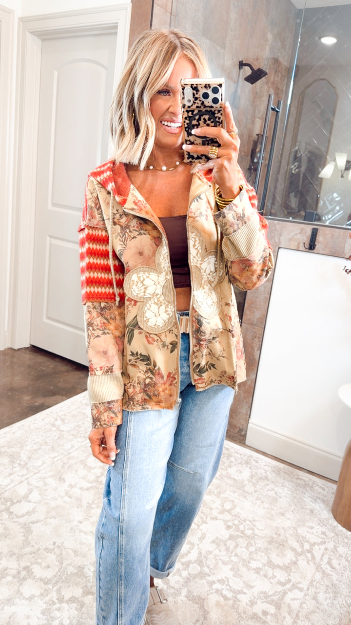 Floral Patchwork Hooded Jacket