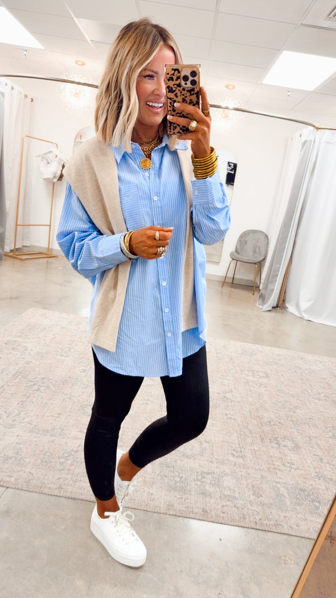 Evelyn Striped Top-Chambray