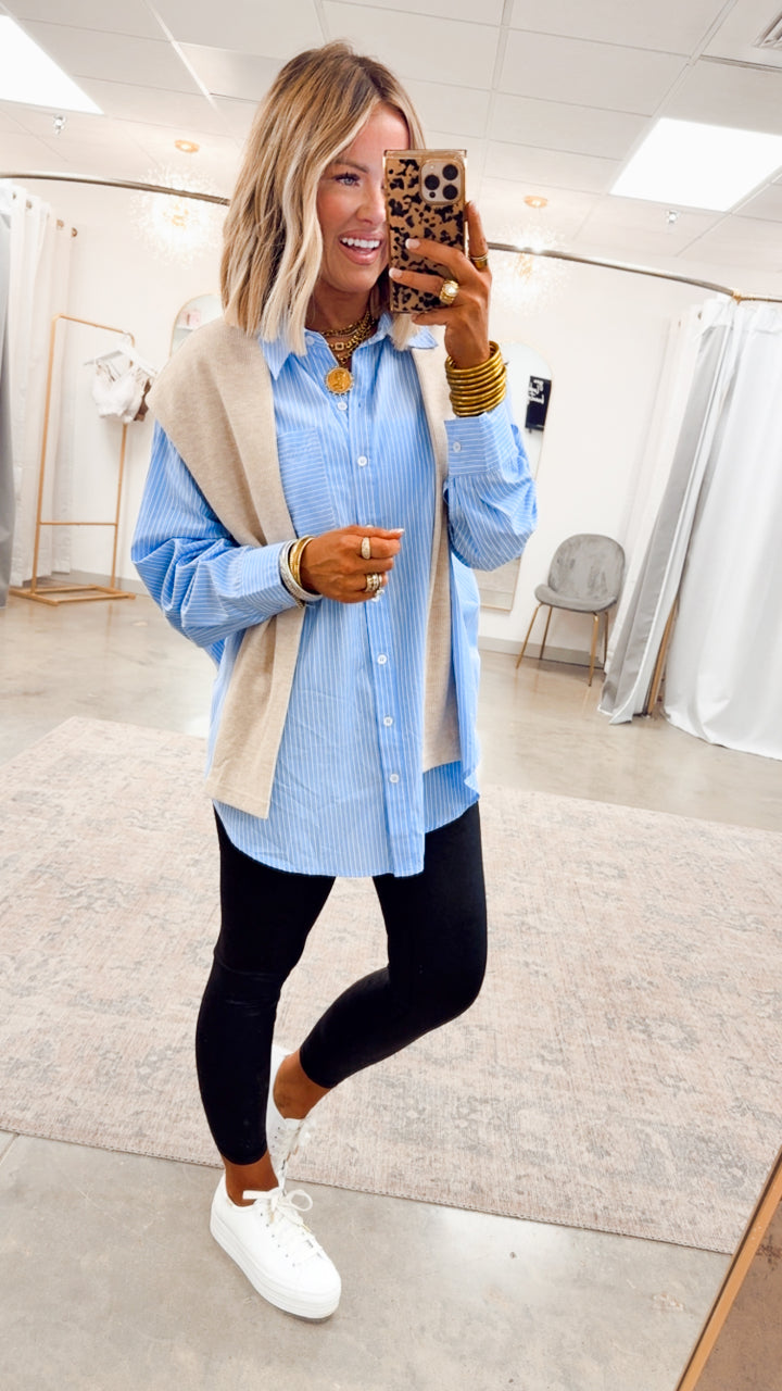 Evelyn Striped Top-Chambray