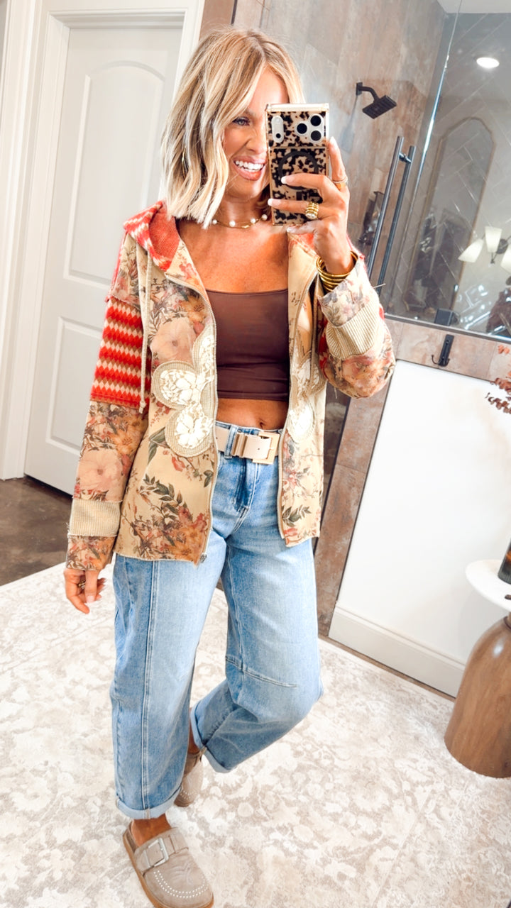 Floral Patchwork Hooded Jacket