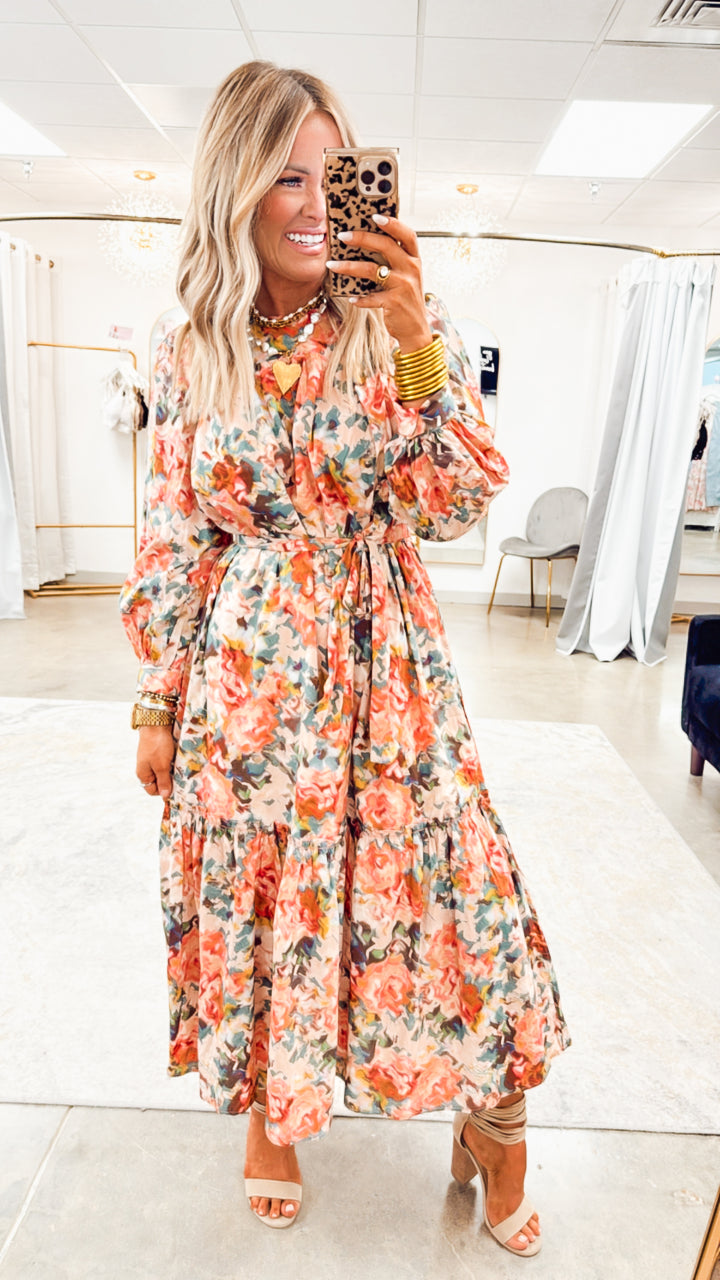 Copper Blooms Midi Dress