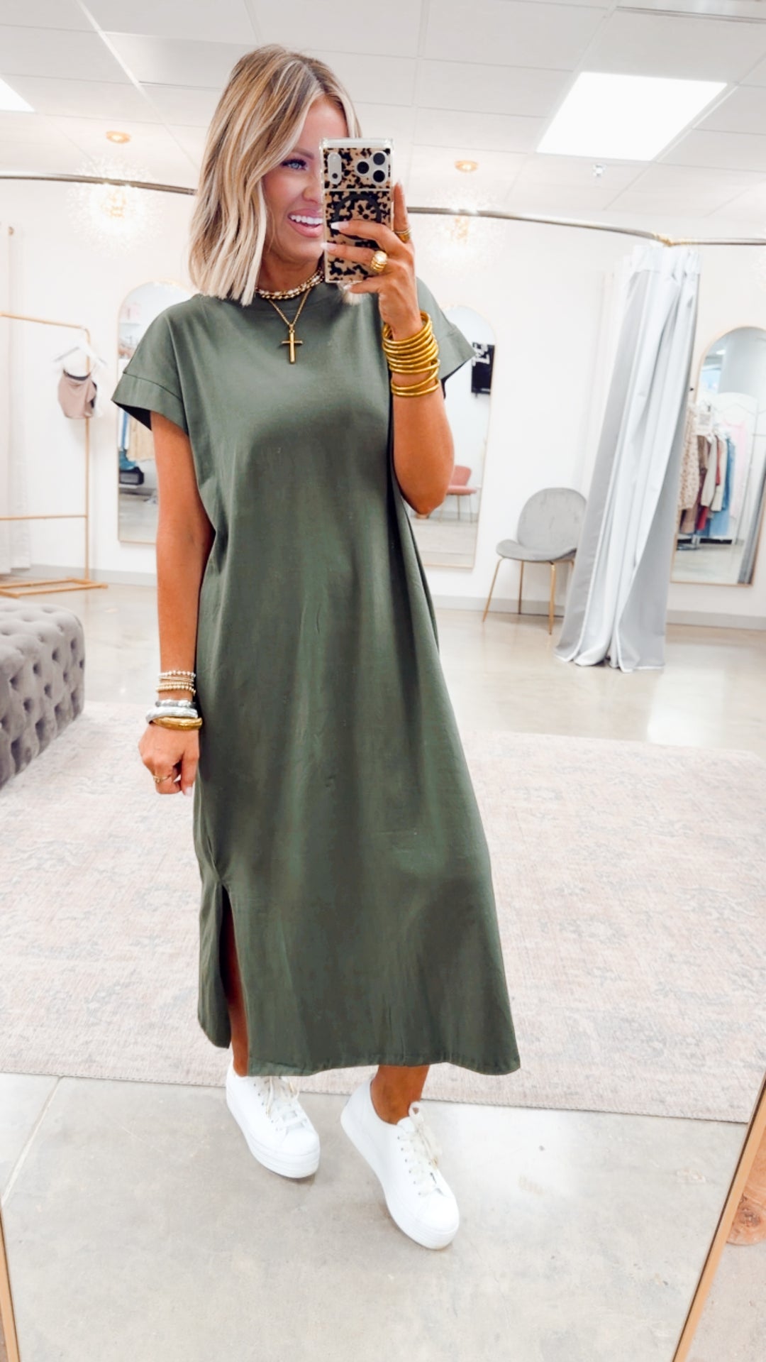 The Brynn Cotton Midi Dress- Olive