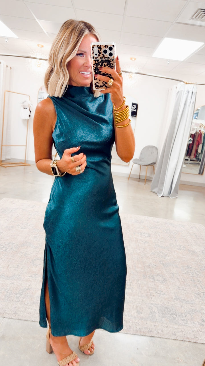 Emilia Cowl Neck Satin Midi Dress