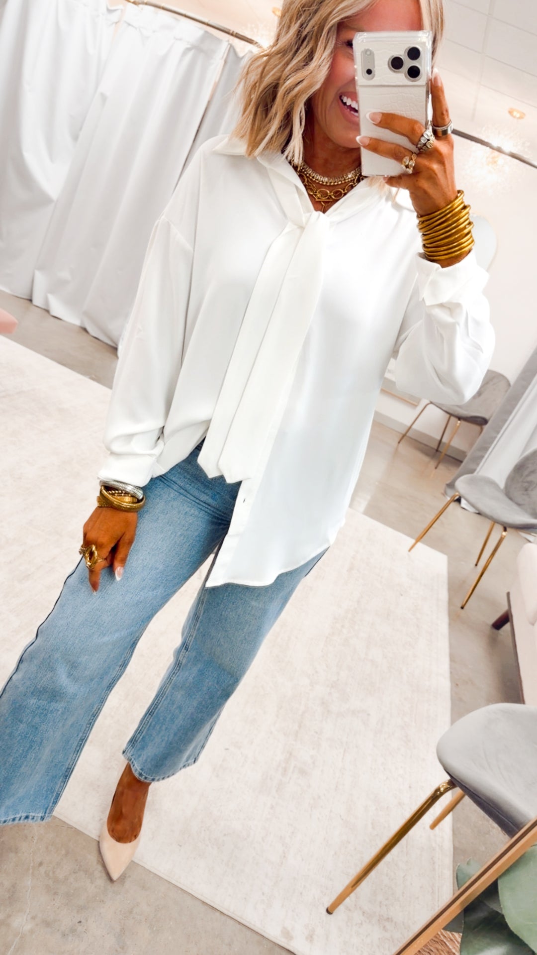 The Bianca Tie Neck Blouse-White