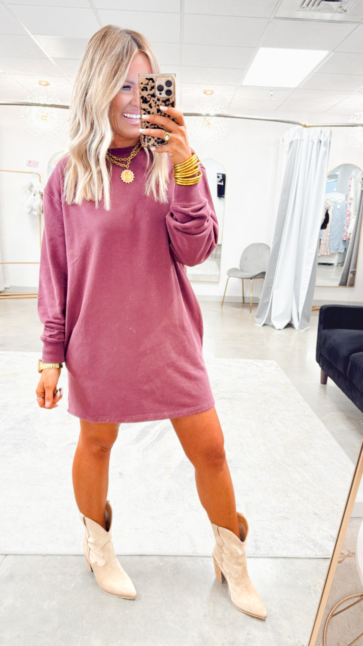 Mila Sweatshirt Dress-Dark Cherry