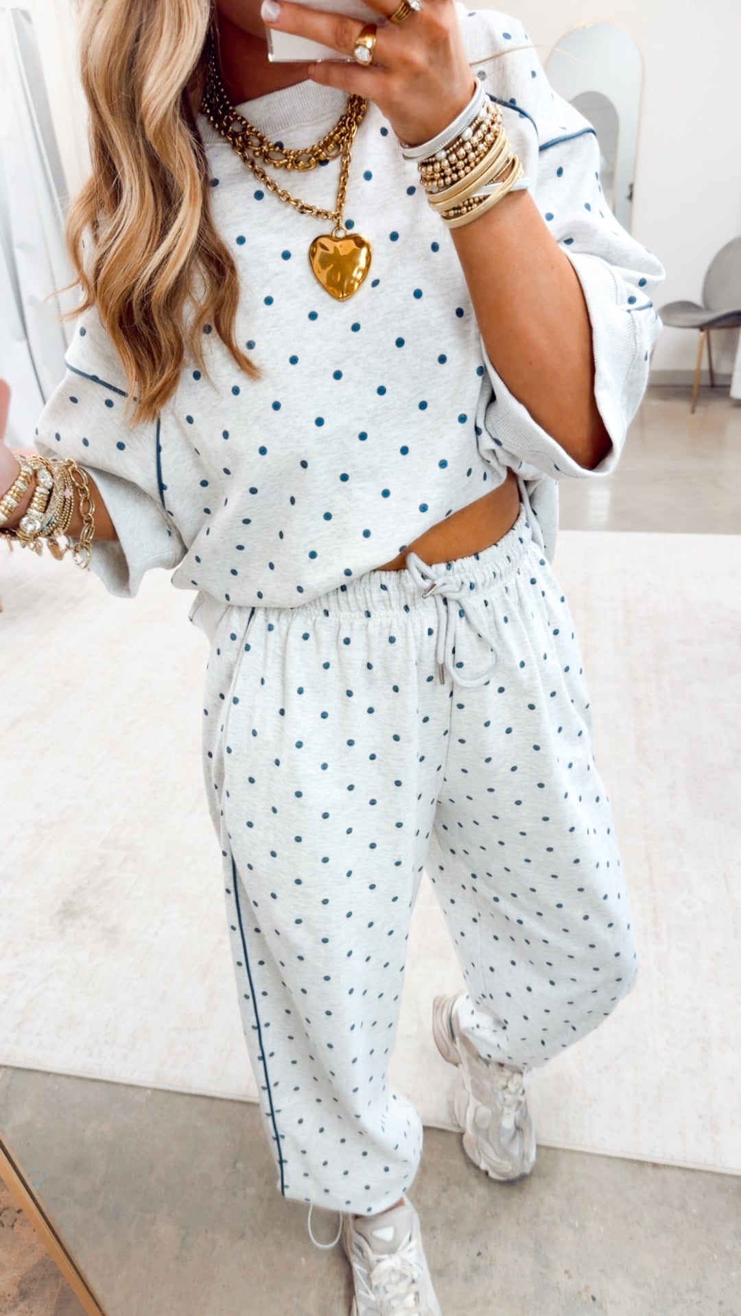 Piper Dot Two Piece Set-Grey/Navy