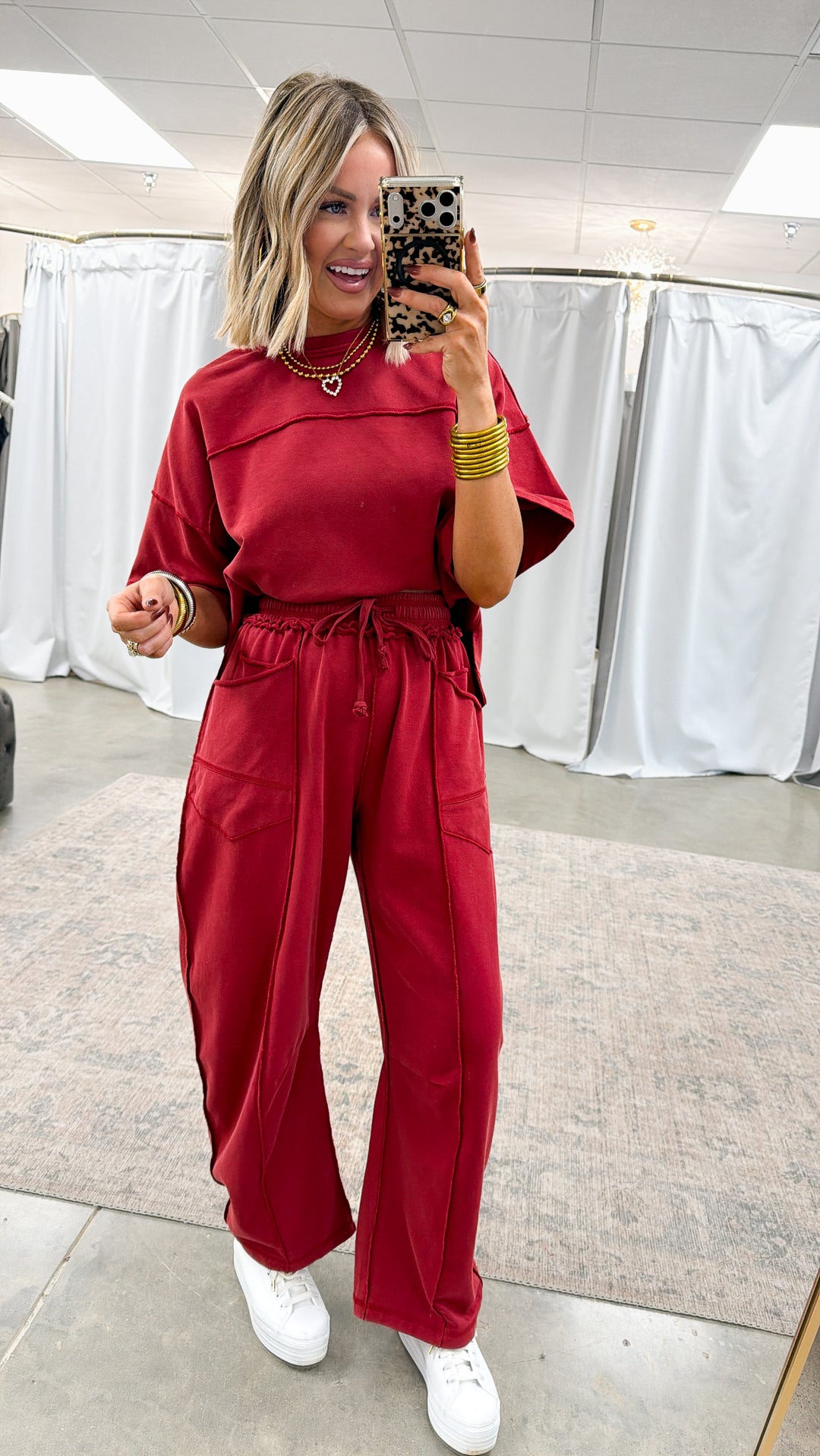 The Retreat Barrel Pants Set-Wine