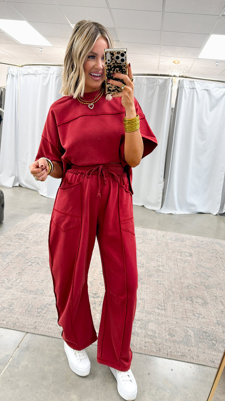 The Retreat Barrel Pants Set-Wine