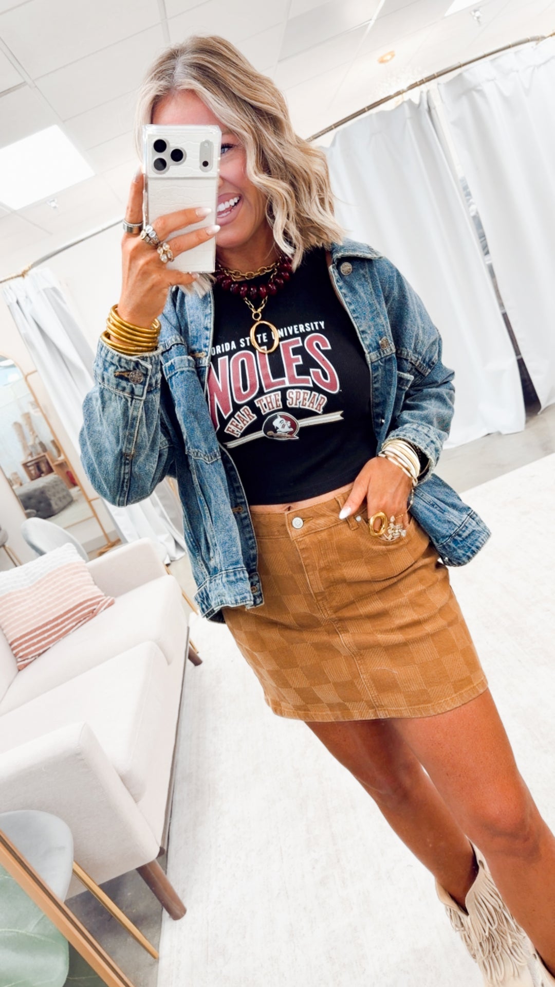 Noles Ribbed Cropped Tank-Black