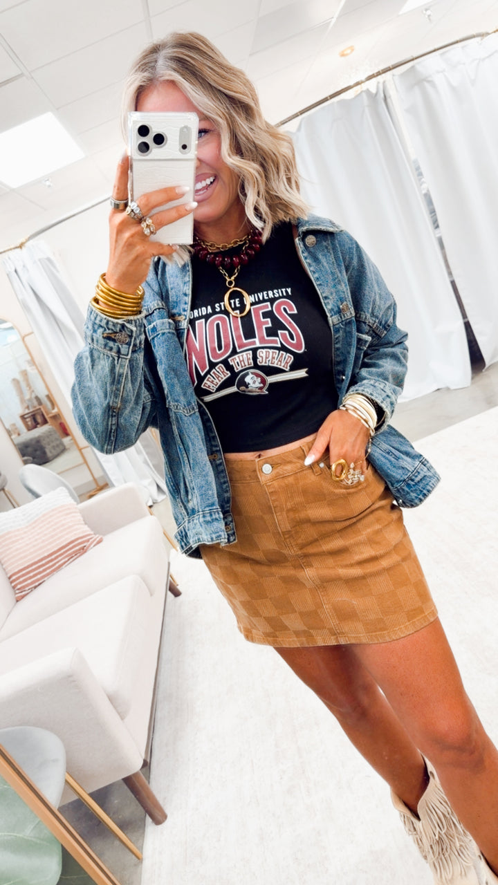 Noles Ribbed Cropped Tank-Black