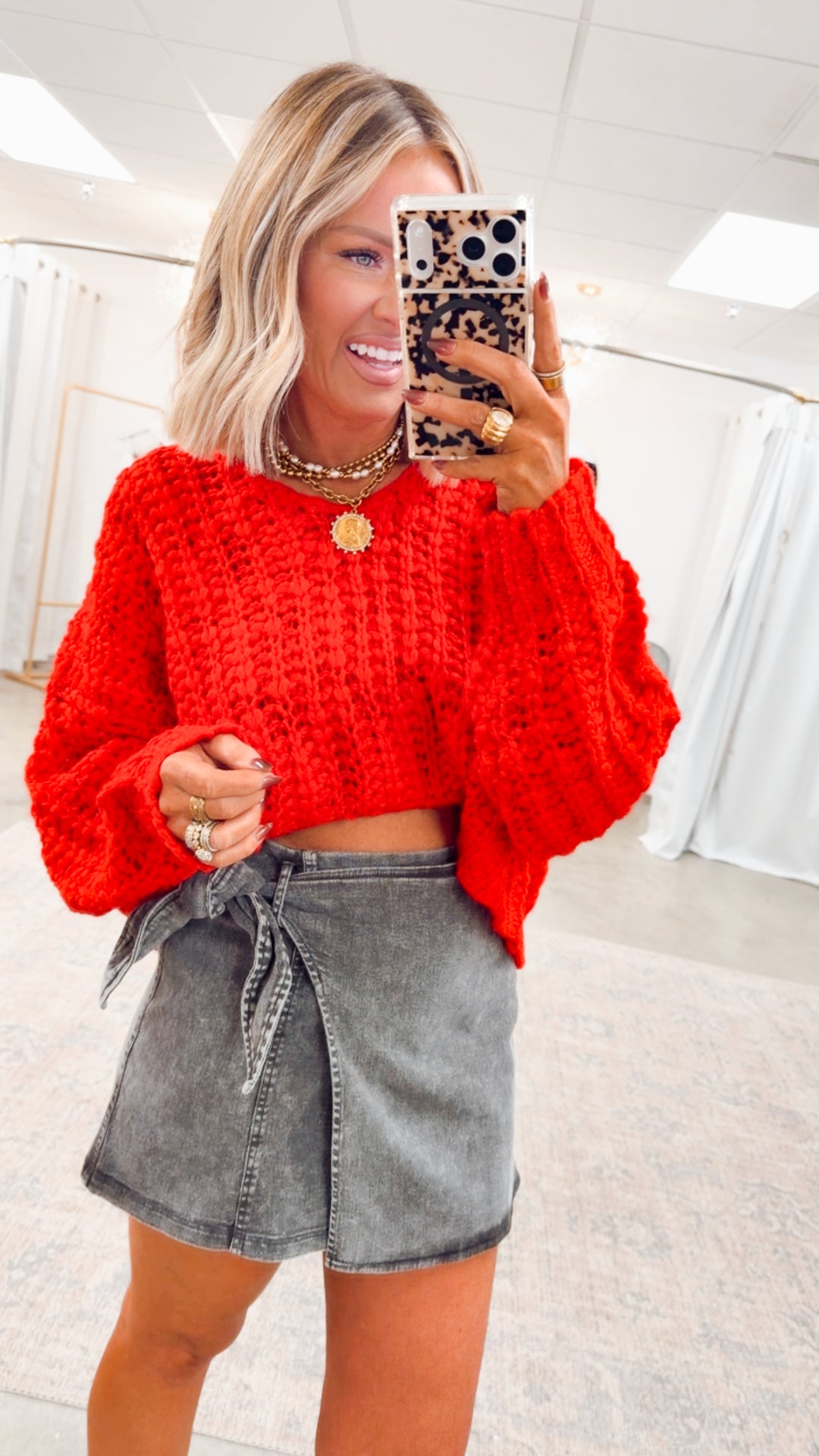 Poppy Cropped Sweater-Red