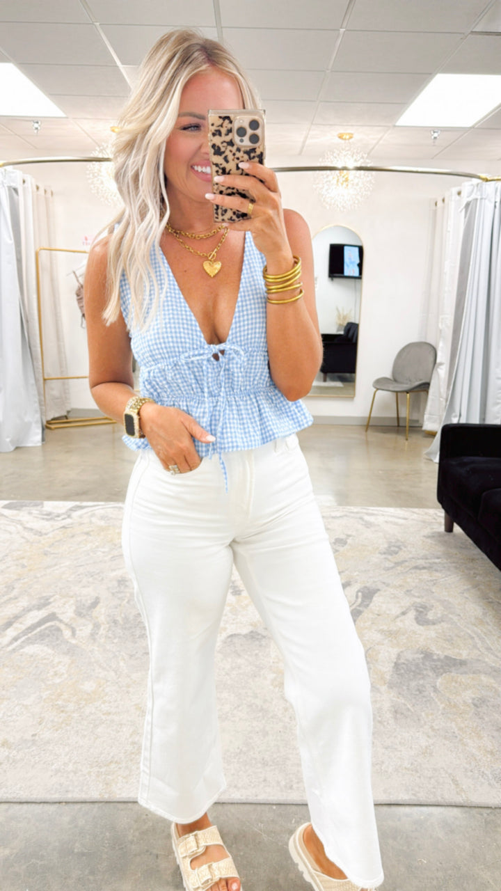 Summer Gingham Tank-Blue