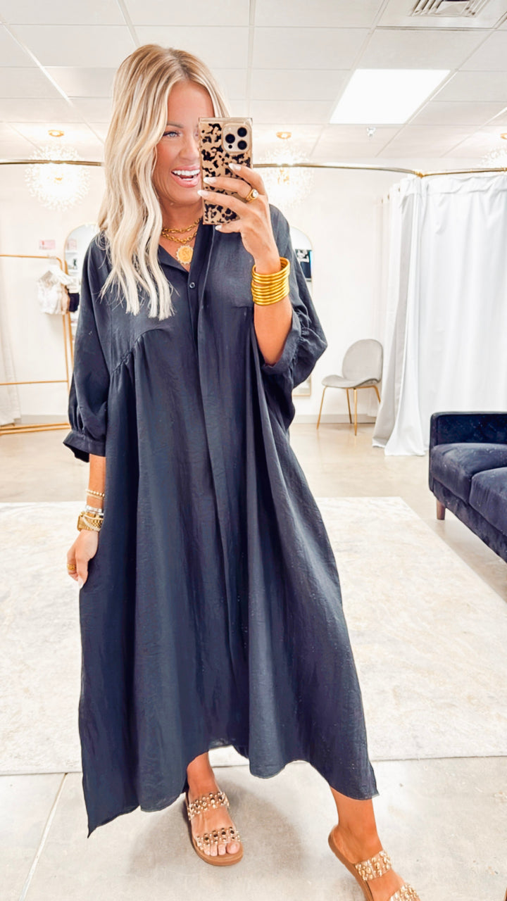 The Haven High-Low Shirt Dress-Black
