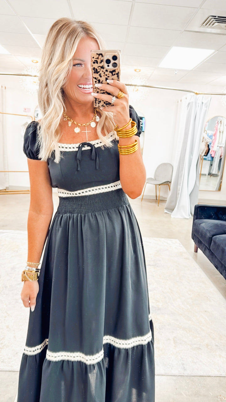 Contrast Lace Trim Crop & Midi Skirt Set