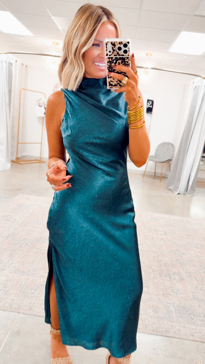 Emilia Cowl Neck Satin Midi Dress