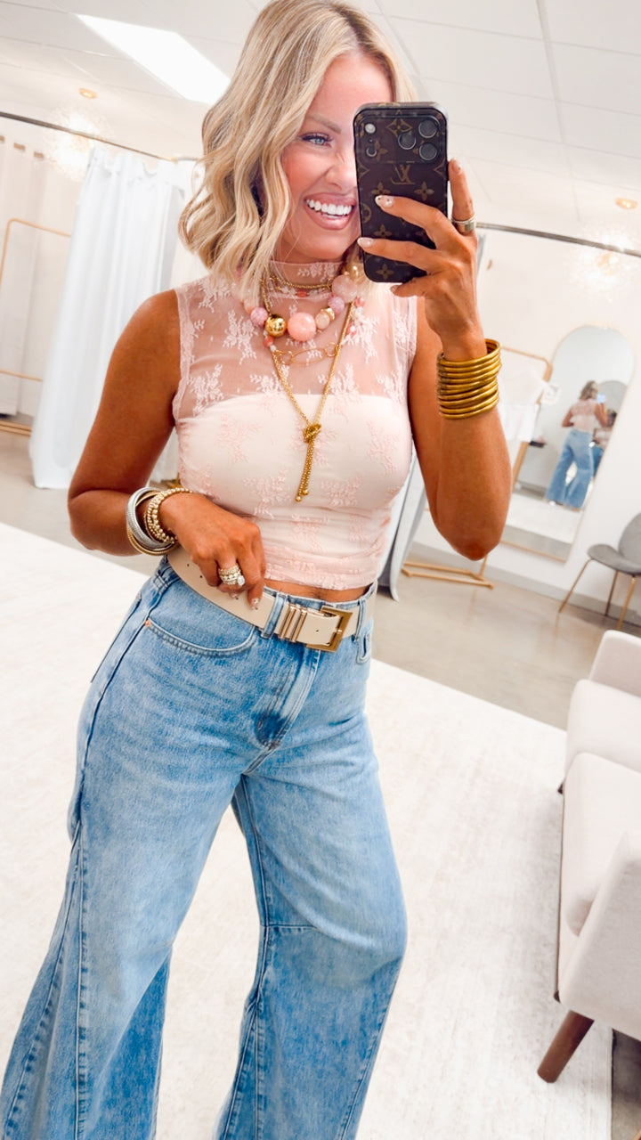 The Vivienne Lace Tank Top-Pink