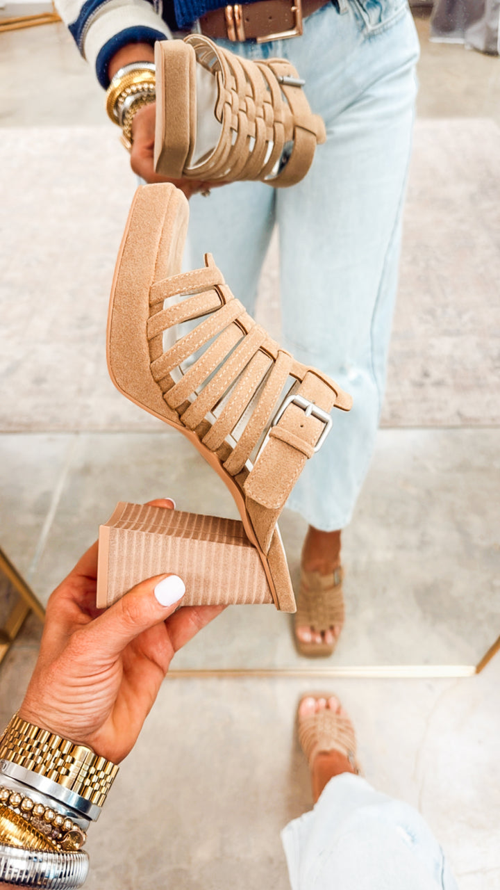 Rome Basket Weave Platform Sandal-Khaki