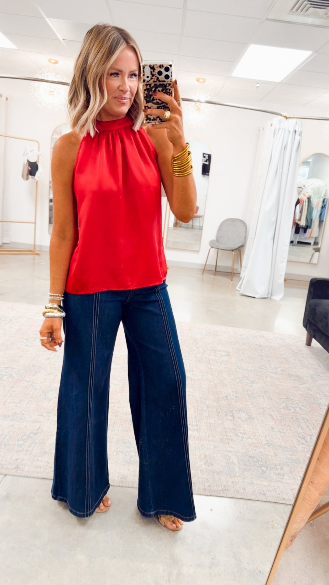 Élan Satin Halter-Red