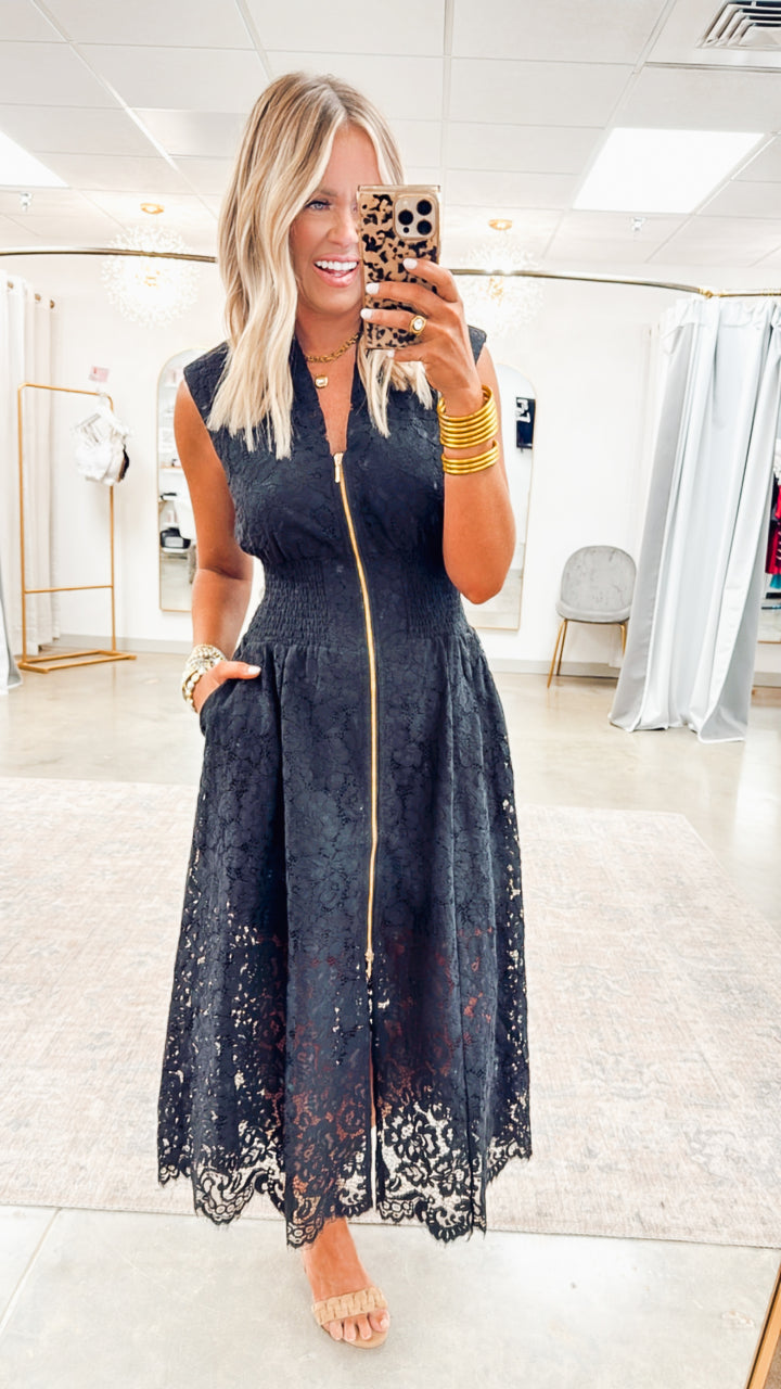 Jackie Lace Midi Dress-Black