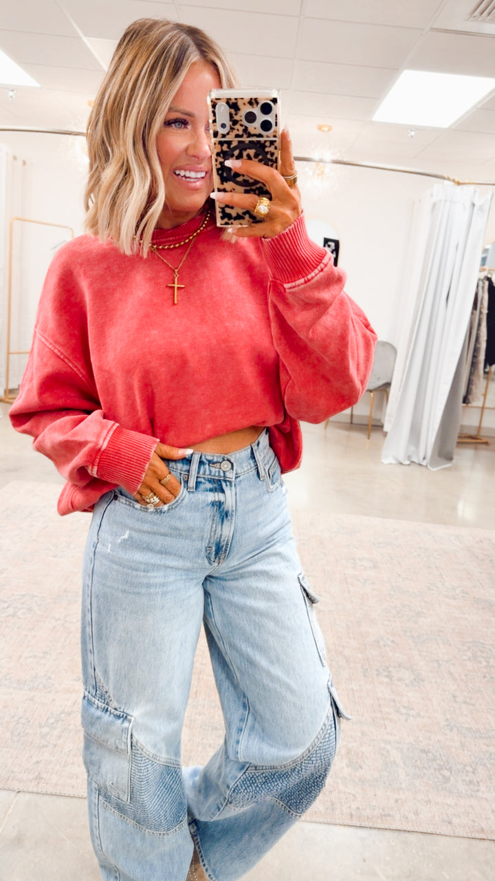 Plush Oversized Sweatshirt -Dark Red