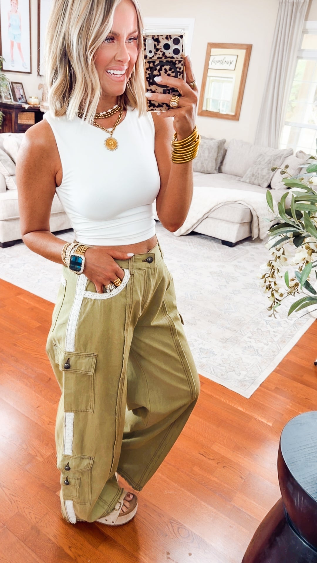 Easy Street Cargo Pants-Khaki Olive