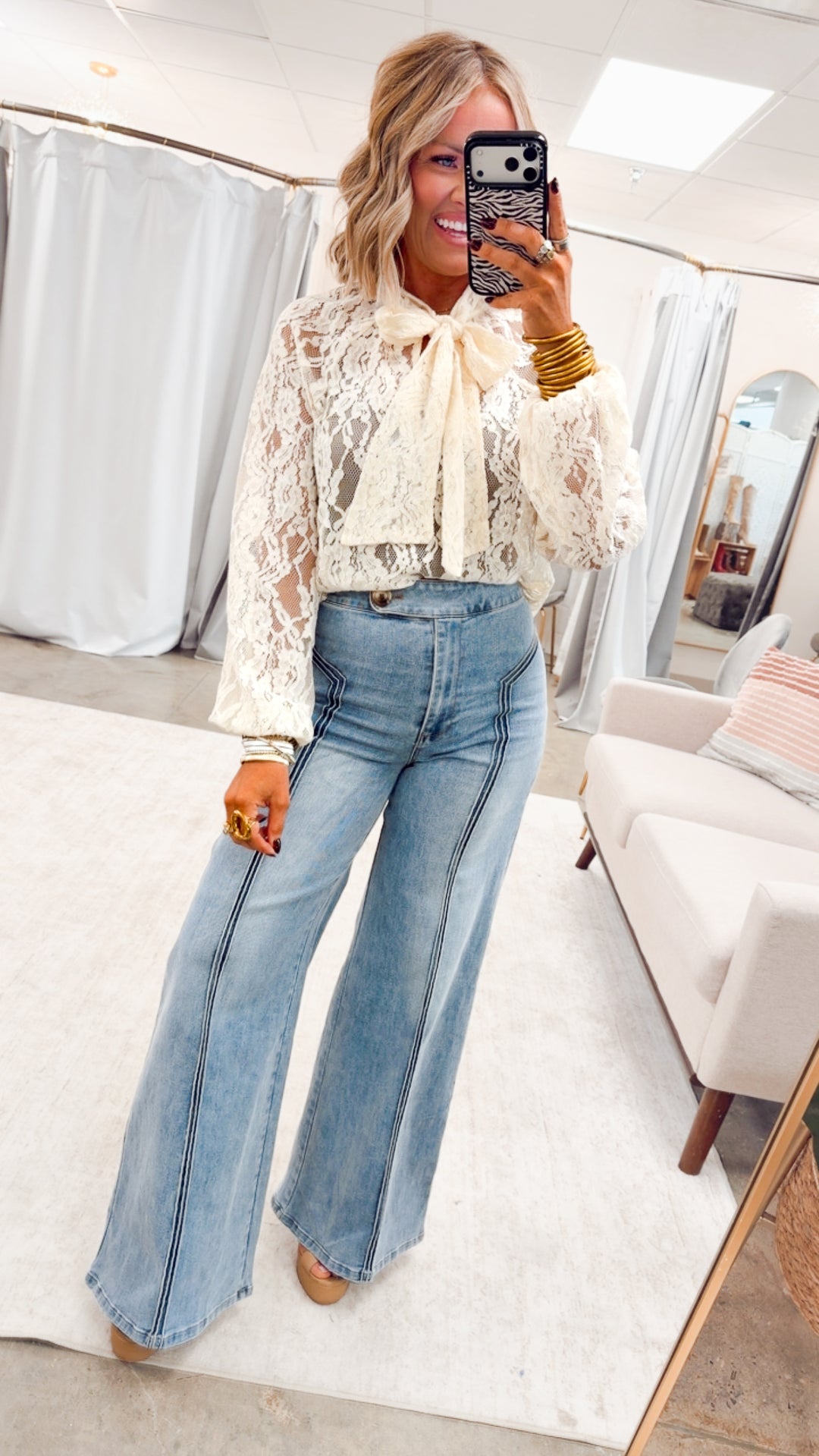 The Penelope Sheer Lace Blouse-Ivory