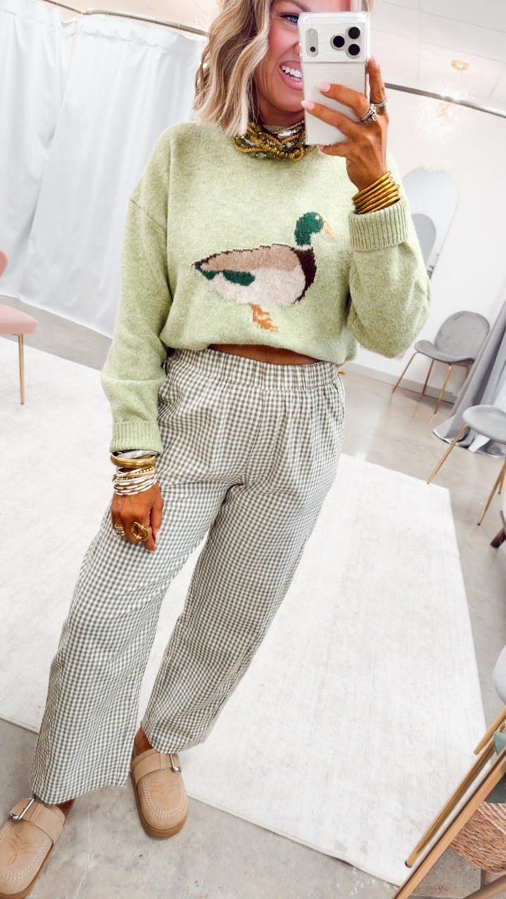 The Gingham Grove Pants-Olive/White
