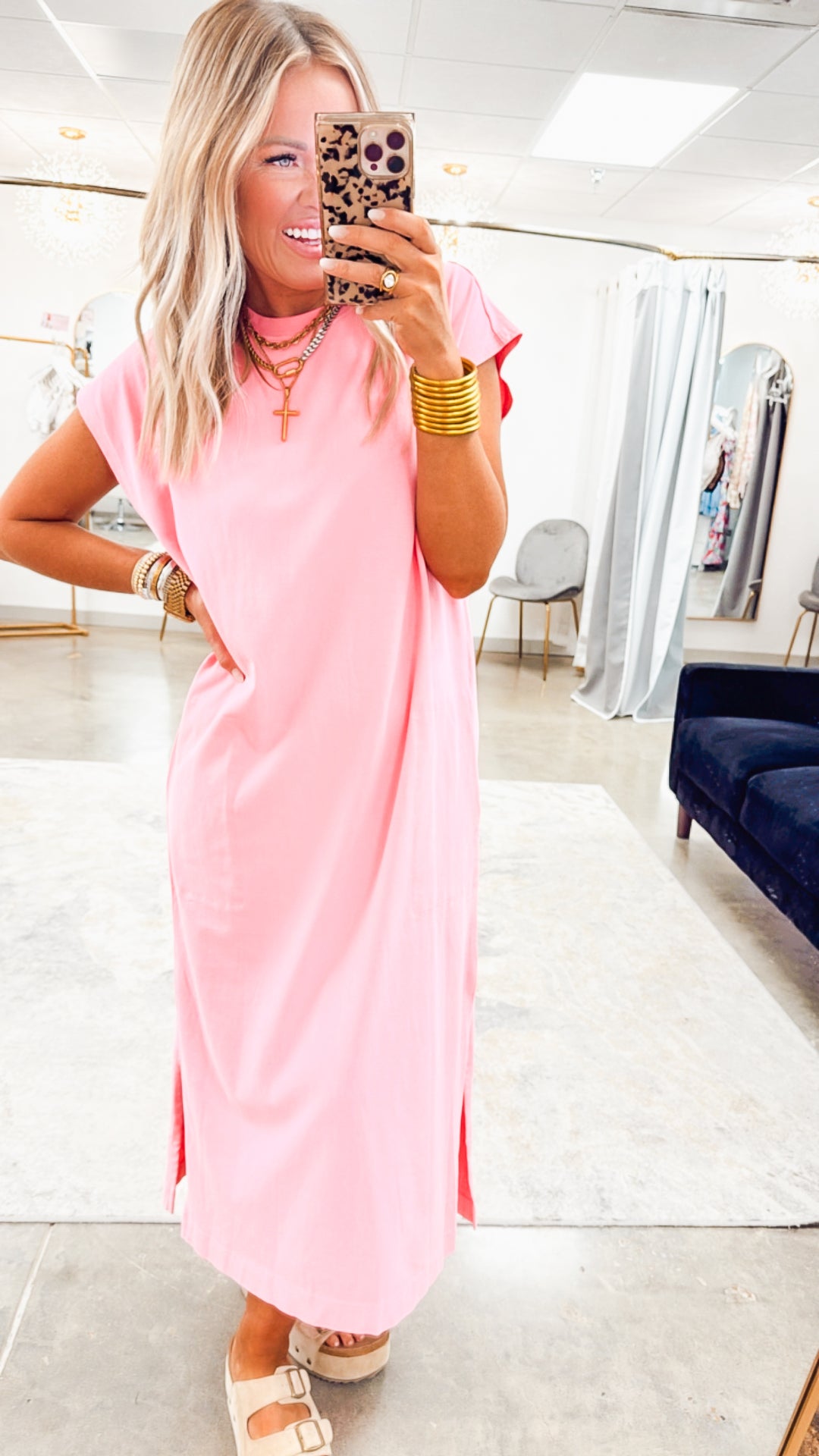 Oversized Maxi T-Shirt Dress-Pink