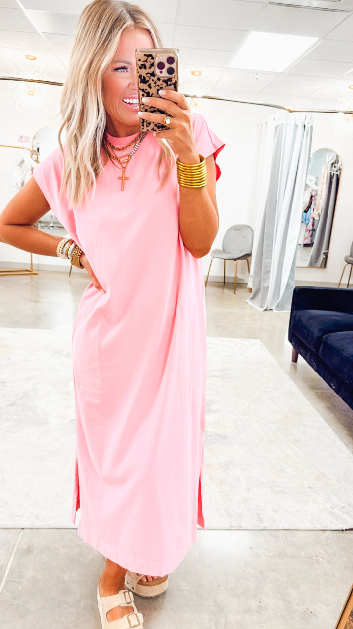 Oversized Maxi T-Shirt Dress-Pink