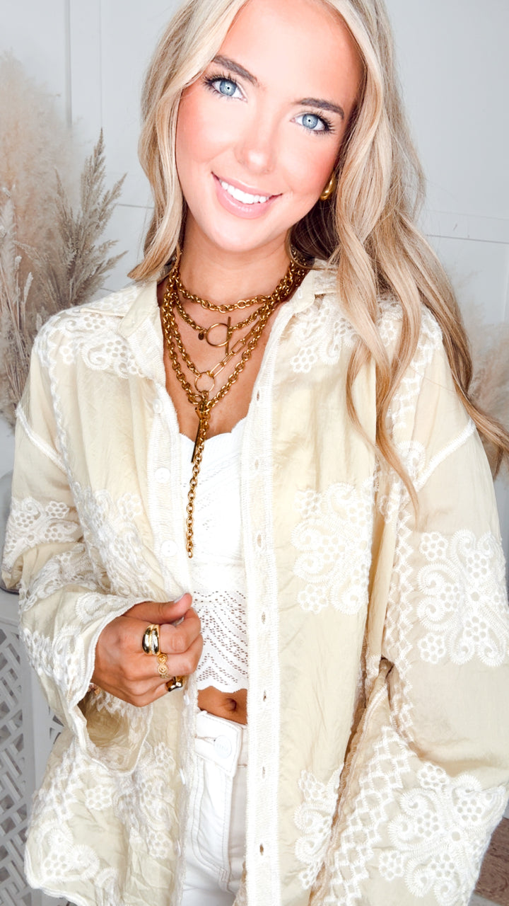 The Fernwood Embroidered Top-Yellow