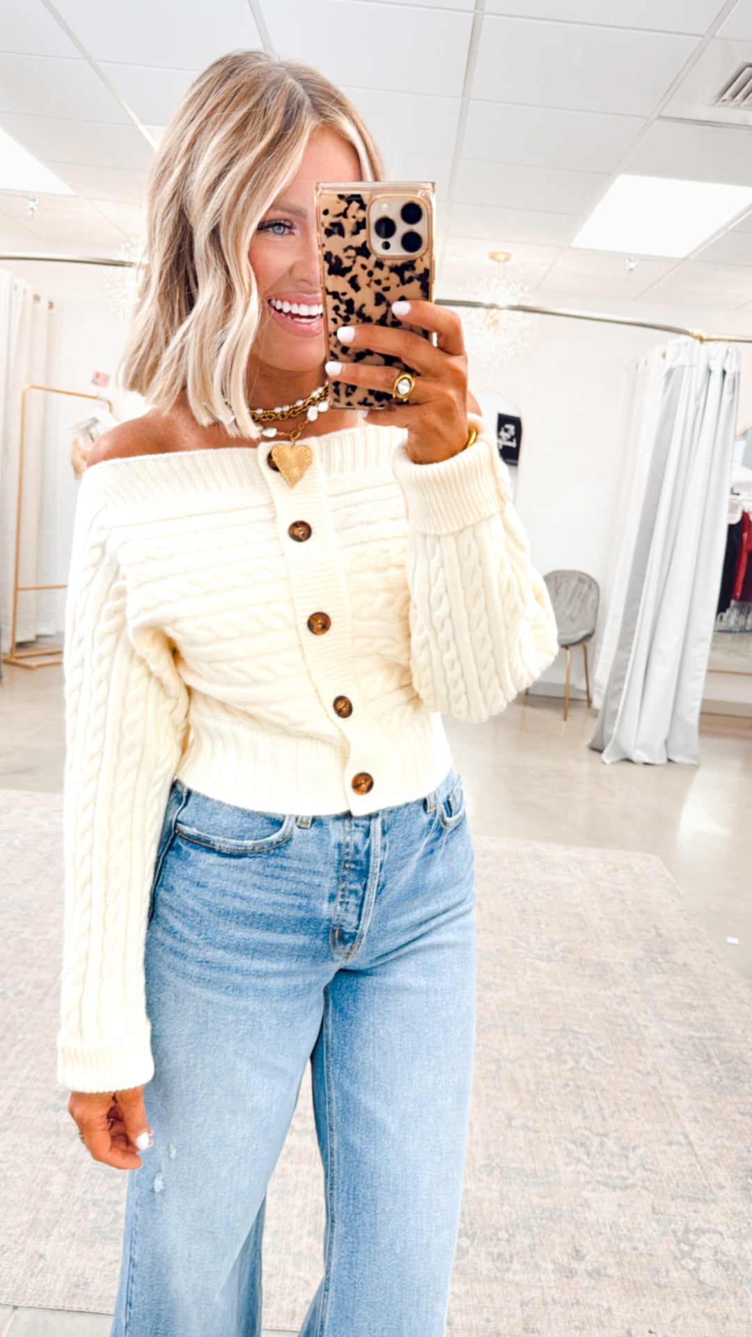 Off Shoulder Sweater Top-Ivory