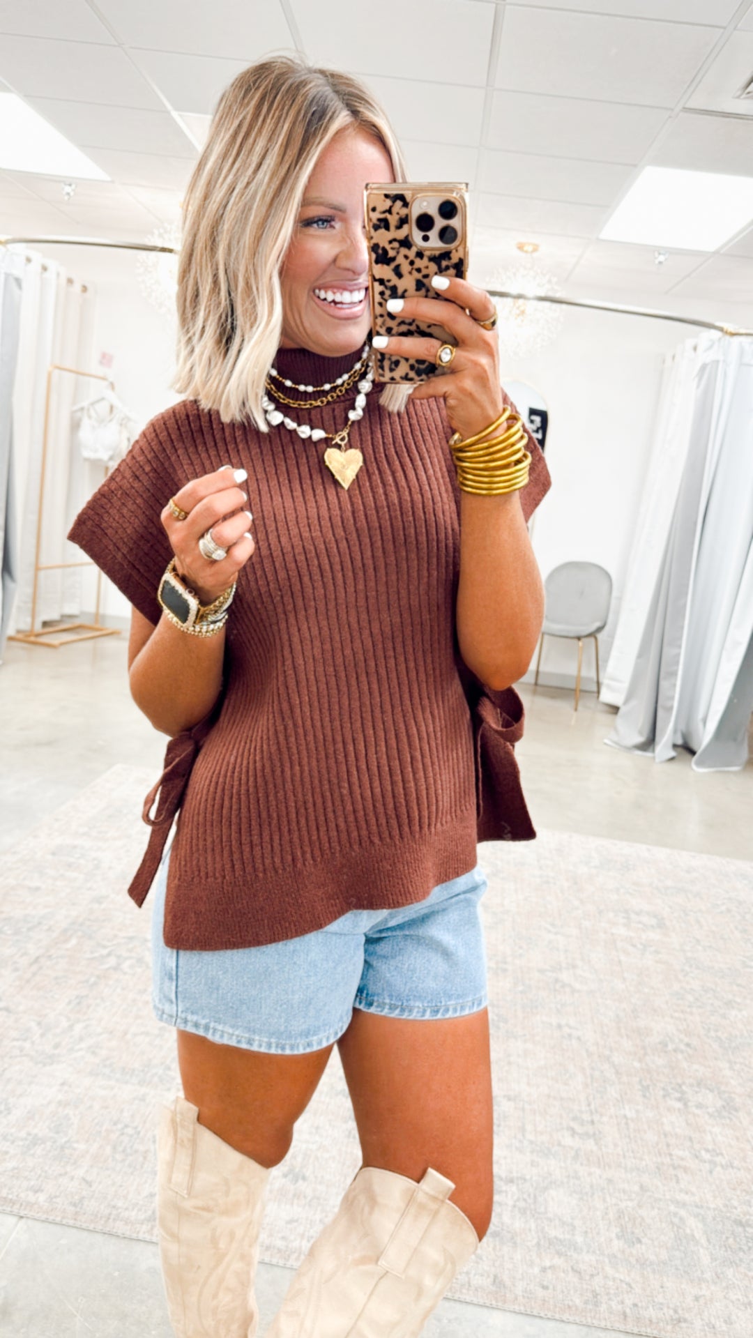Turtle Neck Sweater Vest-Burl Wood