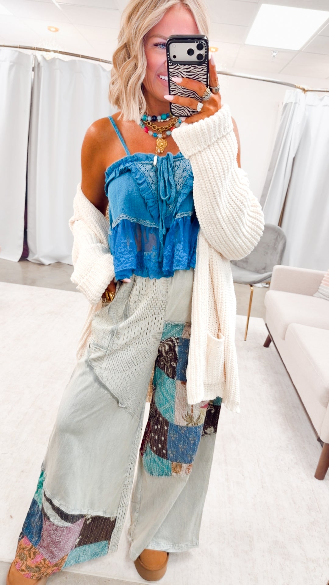 Lace Meadow Tank Top-Aqua Teal
