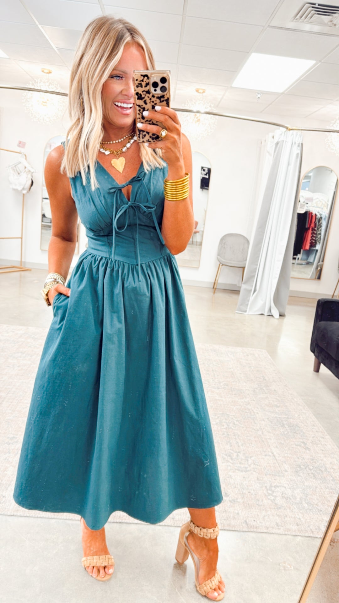 Payton Flare Midi Dress-Hunter Green