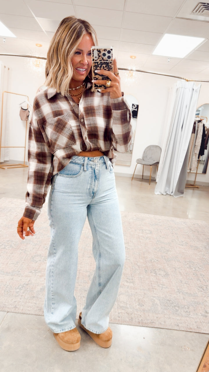 Brown Cozy Plaid Flannel Button-Up