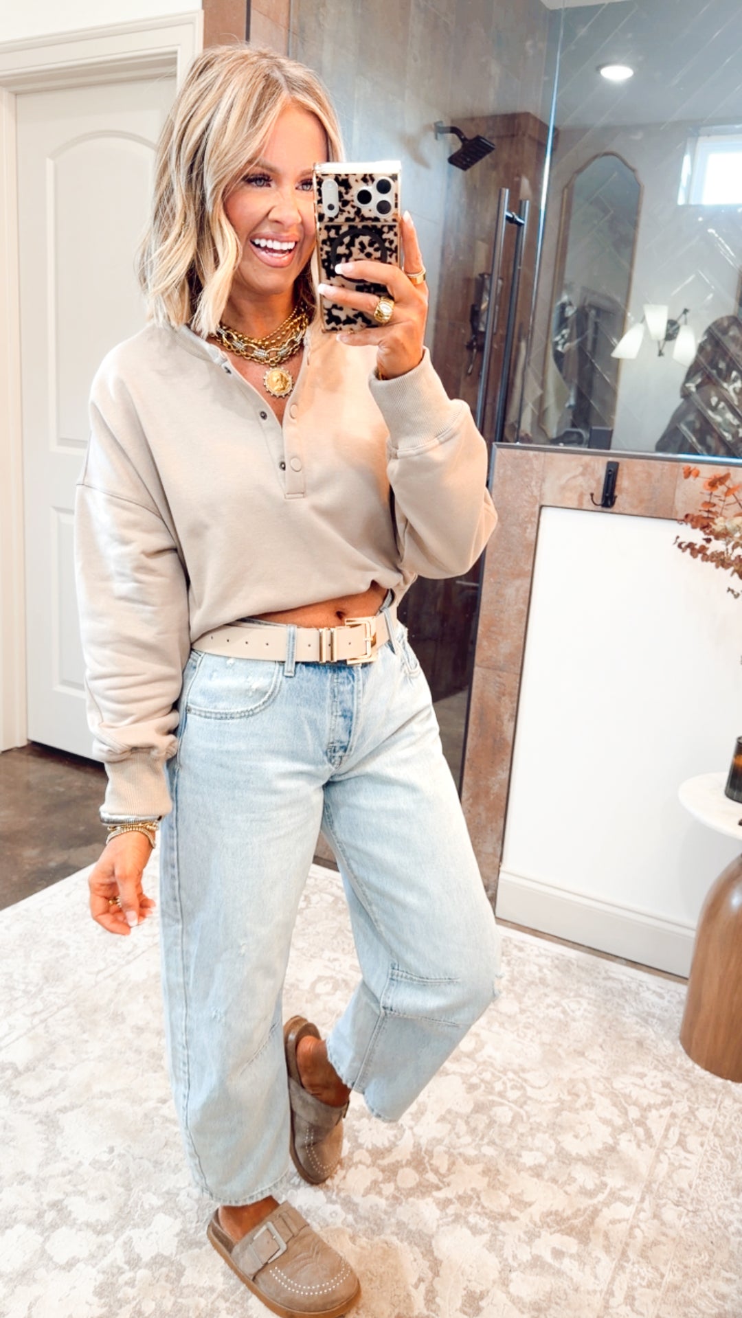 Relaxed Crop Henley Pullover