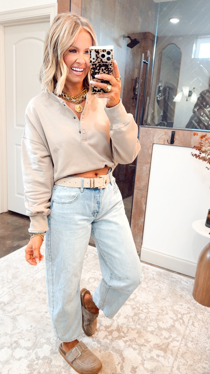 Relaxed Crop Henley Pullover