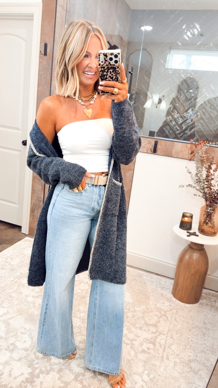 Whipstitch Edge Hooded Cardigan