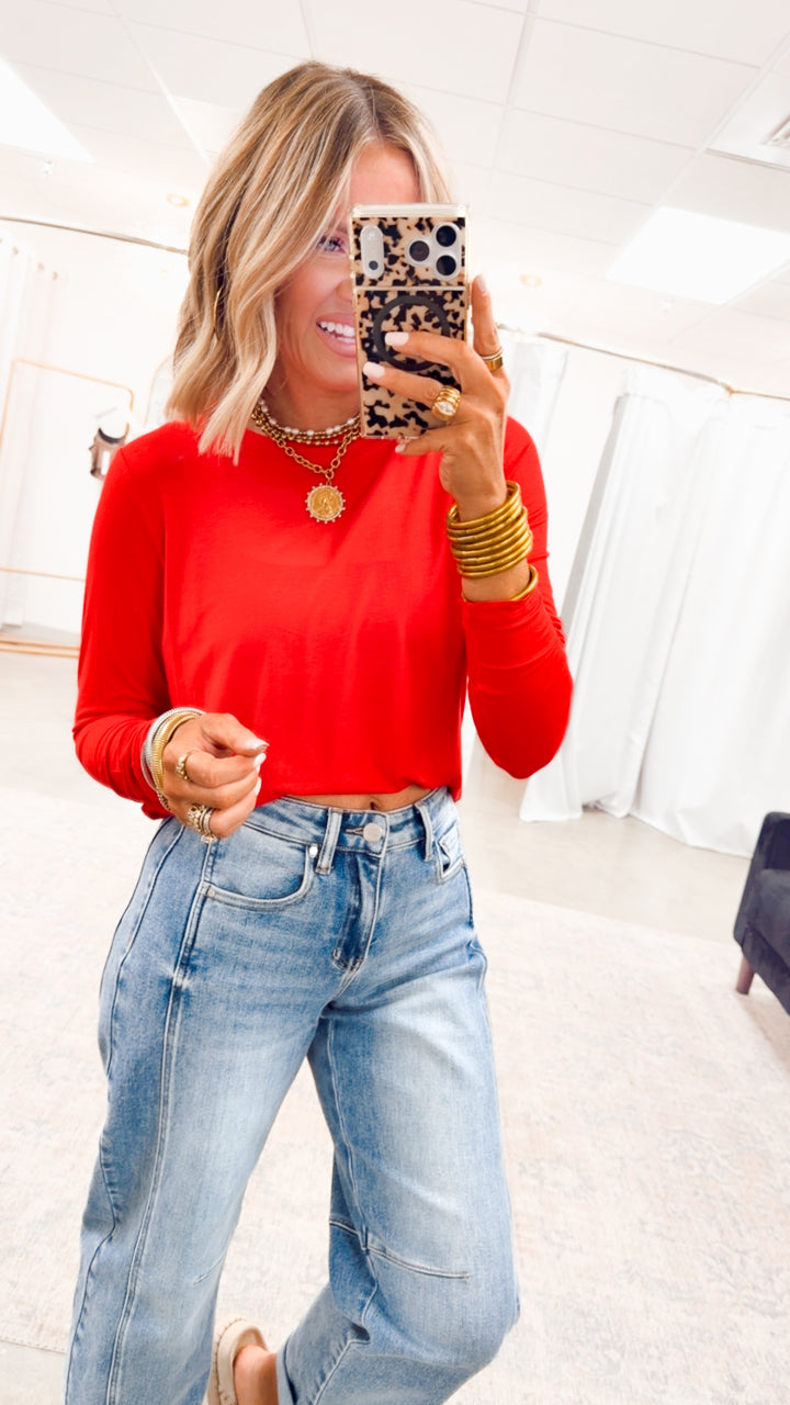 Vale Essential Long Sleeve Top-Red