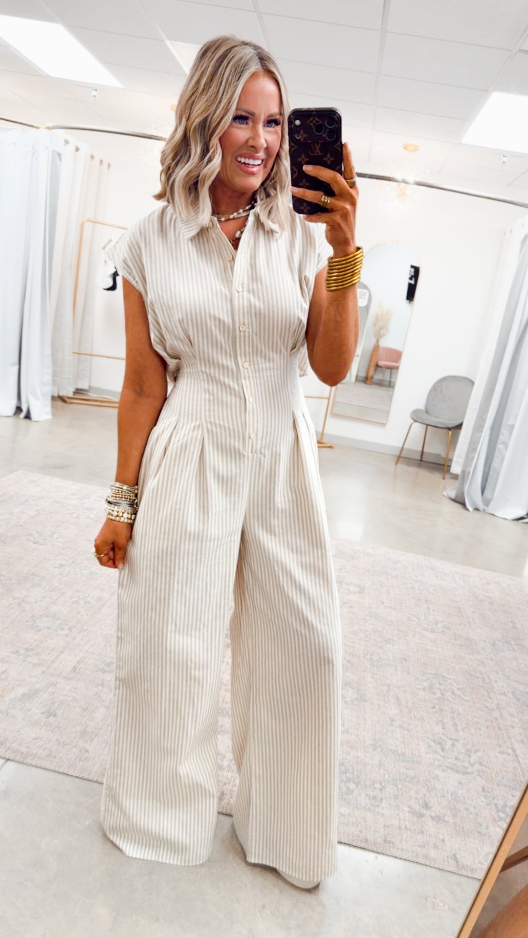 The Boardwalk Stripe Jumpsuit-Taupe