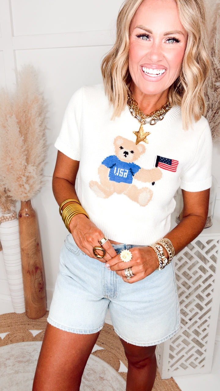 Patriotic Teddy Bear Sweater Top