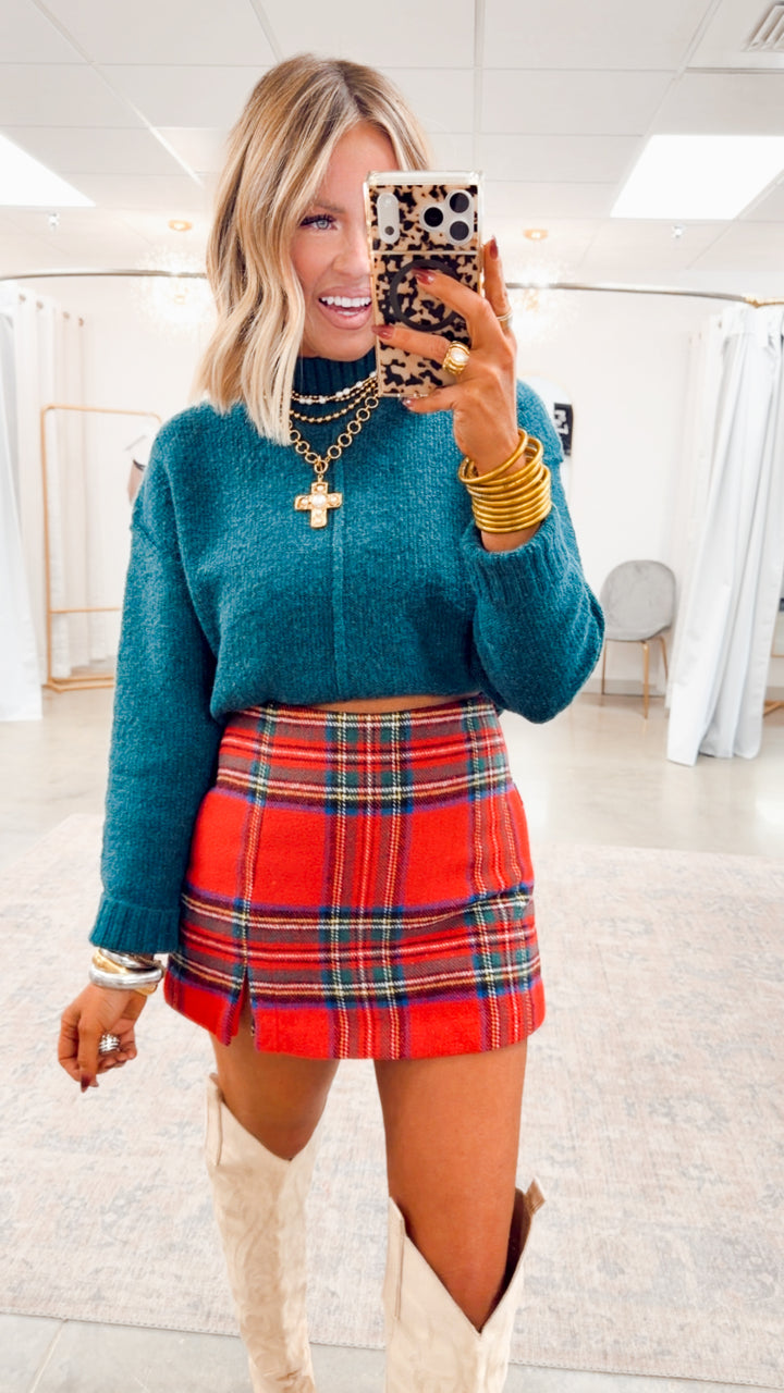 Merry Plaid Skort-Red