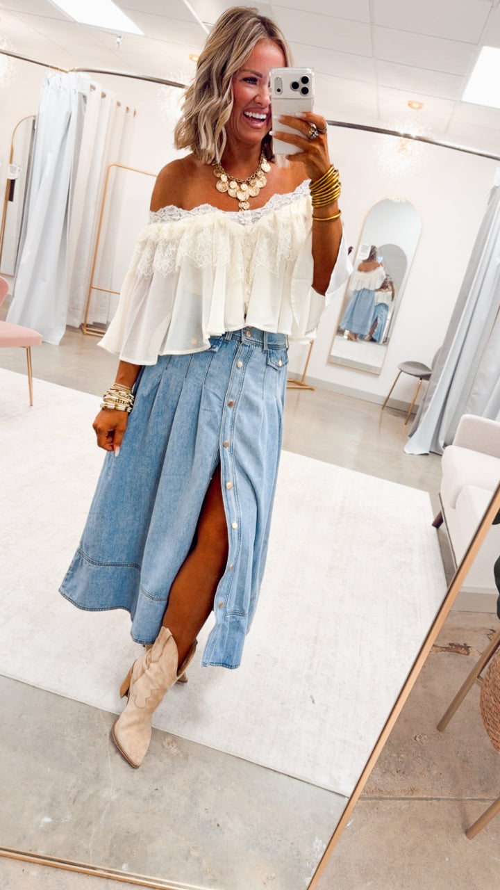 The Western Way Denim Maxi Skirt-Cloud Wash
