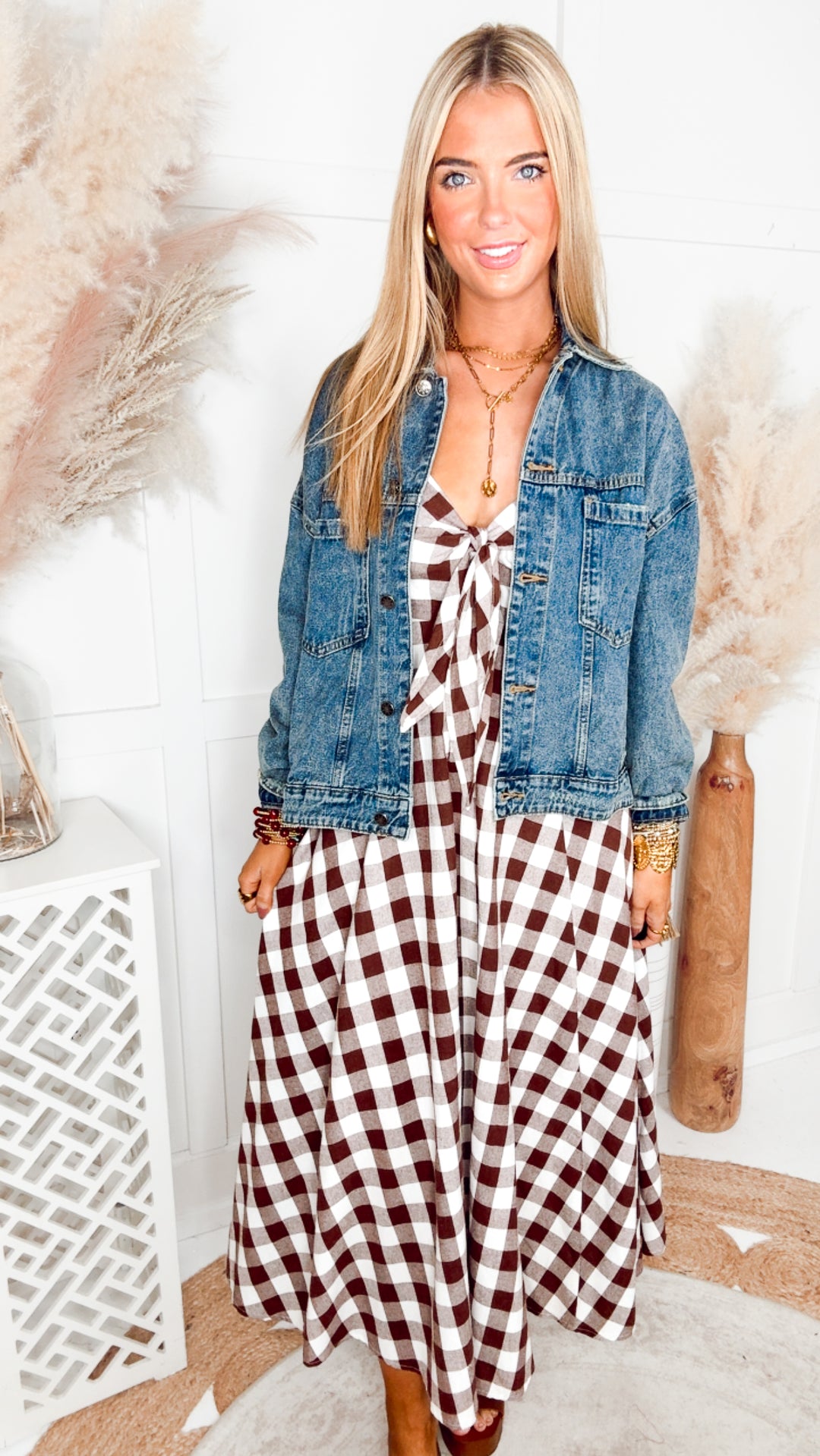 The Gingham Front Tie Midi Dress