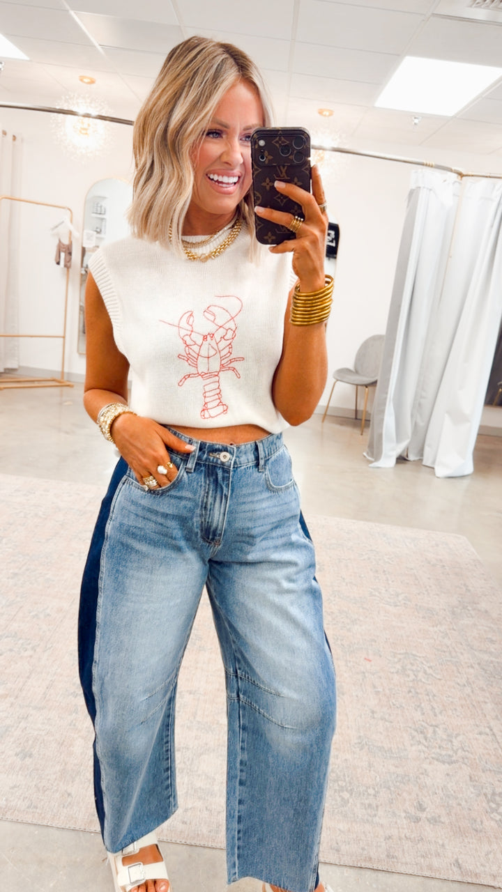 The Coastal Lobster Vest-Cream/Red