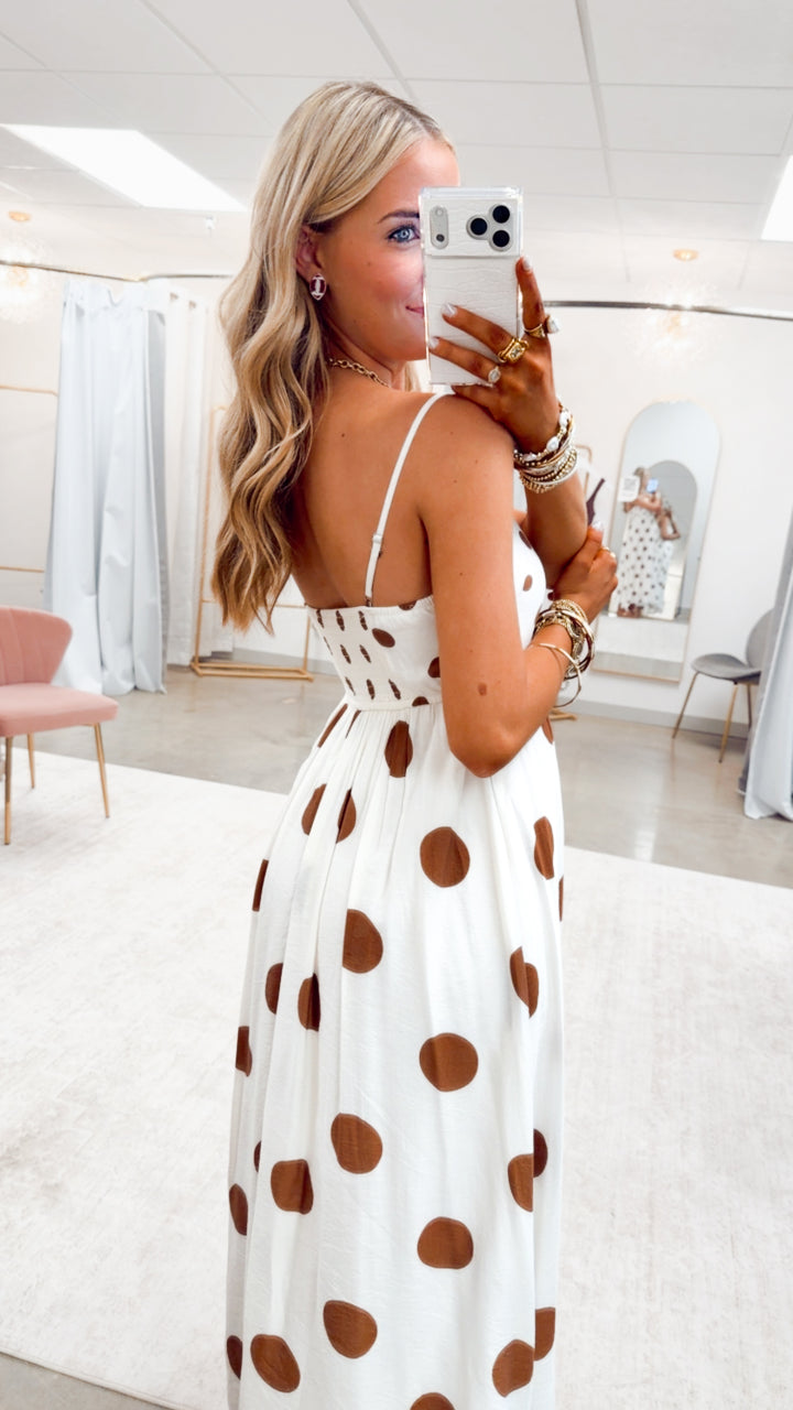 The Dotted Essential Midi Dress-Brown